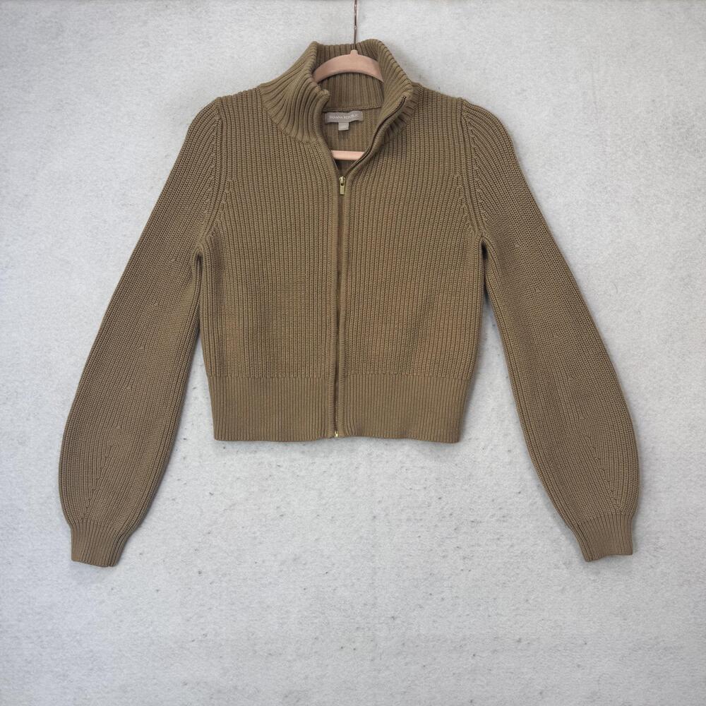 Banana Republic Sweater Womens Medium Beige Mock Neck Full Zip Chunky Knit